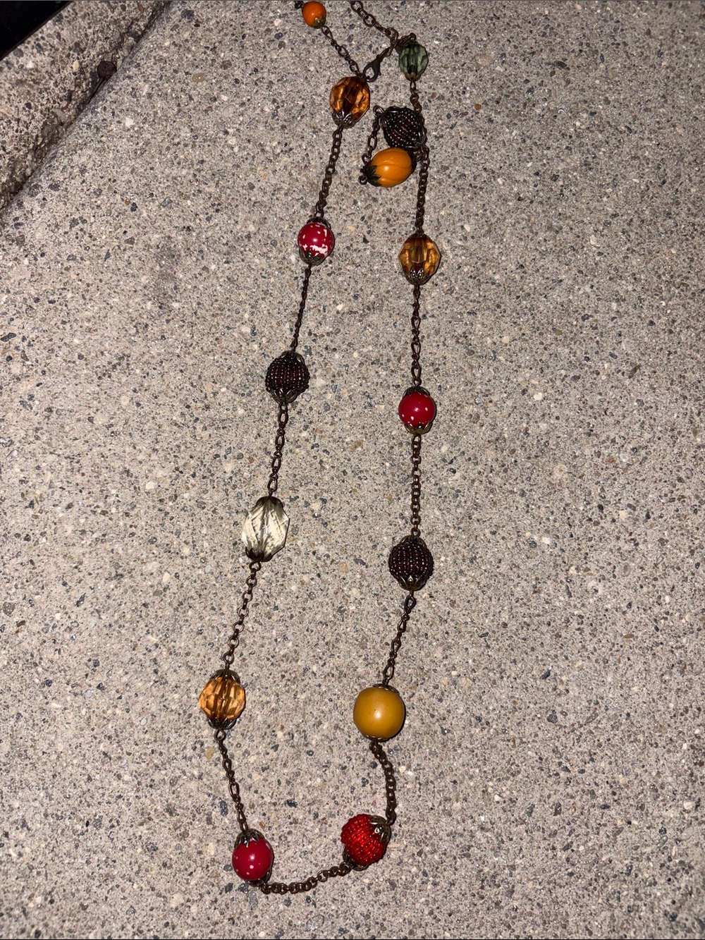 5-Aldo Red, Orange, Gold and Green Beaded Long Necklace